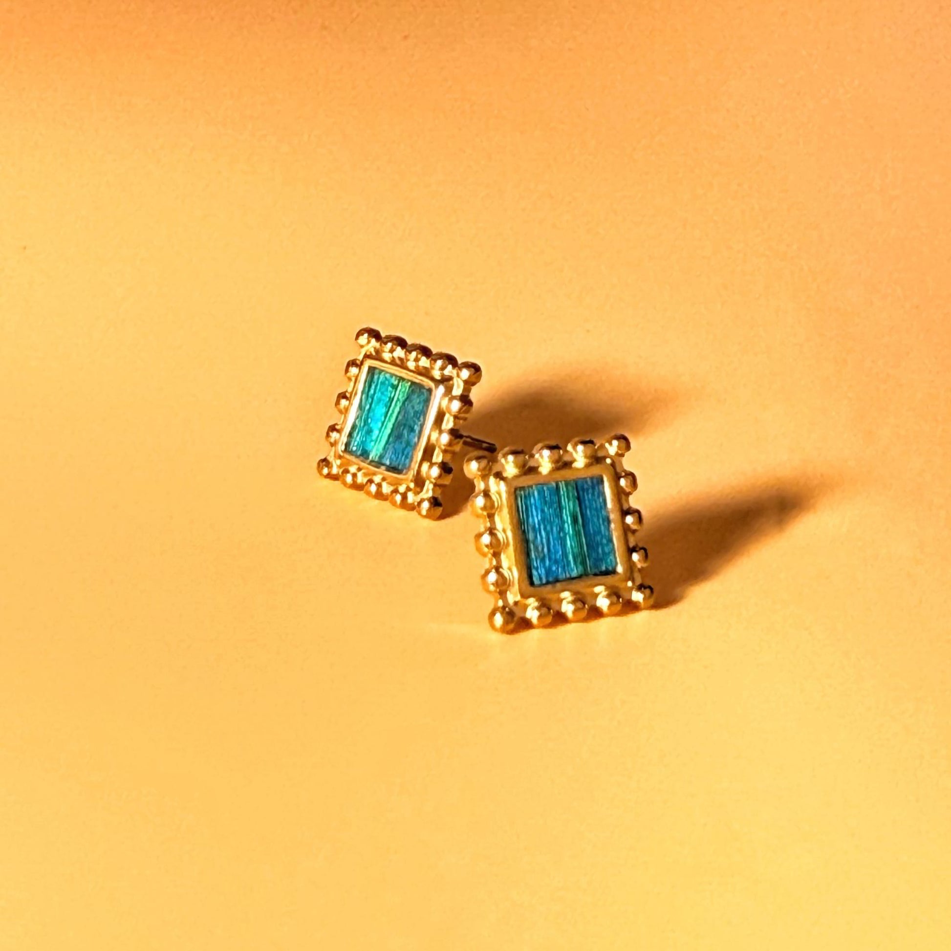 Iris Iridescent Beaded Frame Feather Stud Earrings by Cici Dream