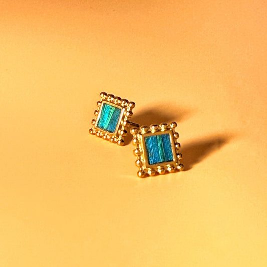 Iris Iridescent Beaded Frame Feather Stud Earrings by Cici Dream