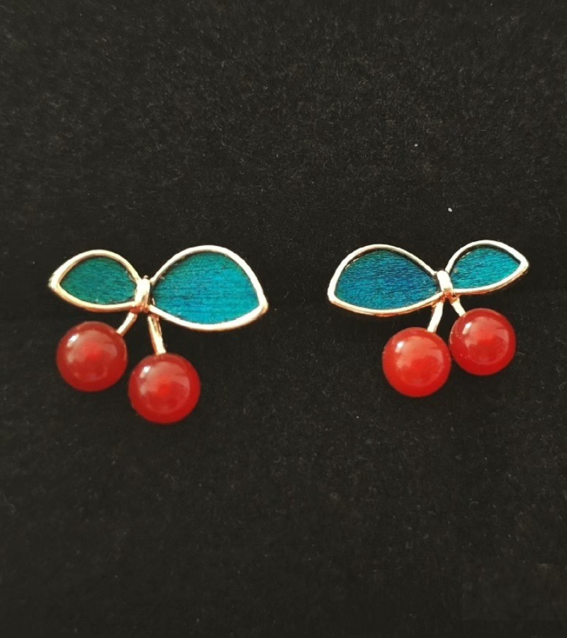 Lena Cherry Glow Feather Earrings – Handcrafted by Cici Dream - Red Agate and Peacock Feather