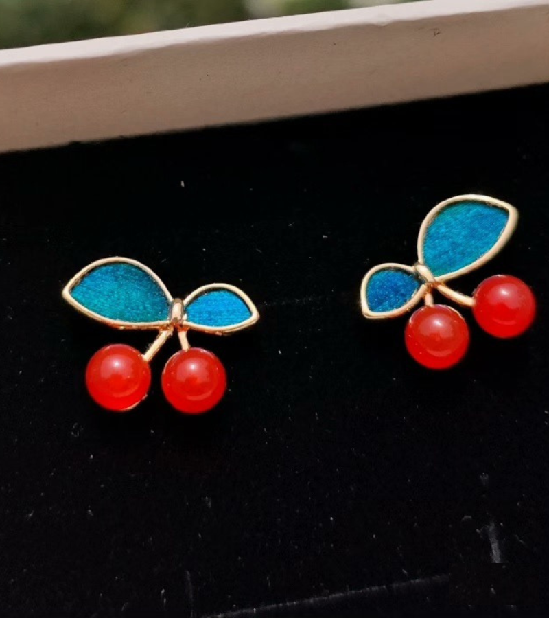 Lena Cherry Glow Feather Earrings – Handcrafted by Cici Dream